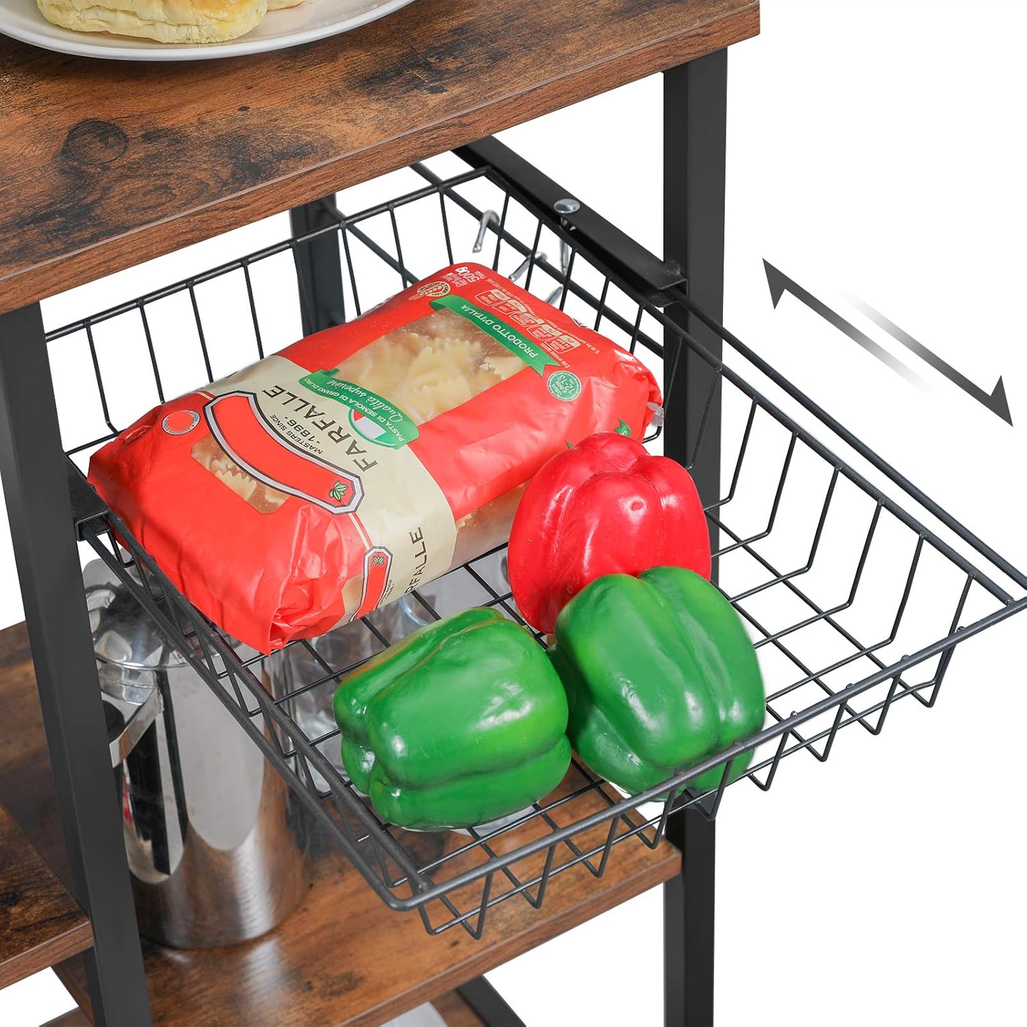 VASAGLE Baker’s Rack with Shelves, Kitchen Shelf with Wire Basket, 6 S-Hooks, Microwave Oven Stand, Utility Storage for Spices, Pots, and Pans, Rustic Brown and Black UKKS35X - Standing Baker's Racks