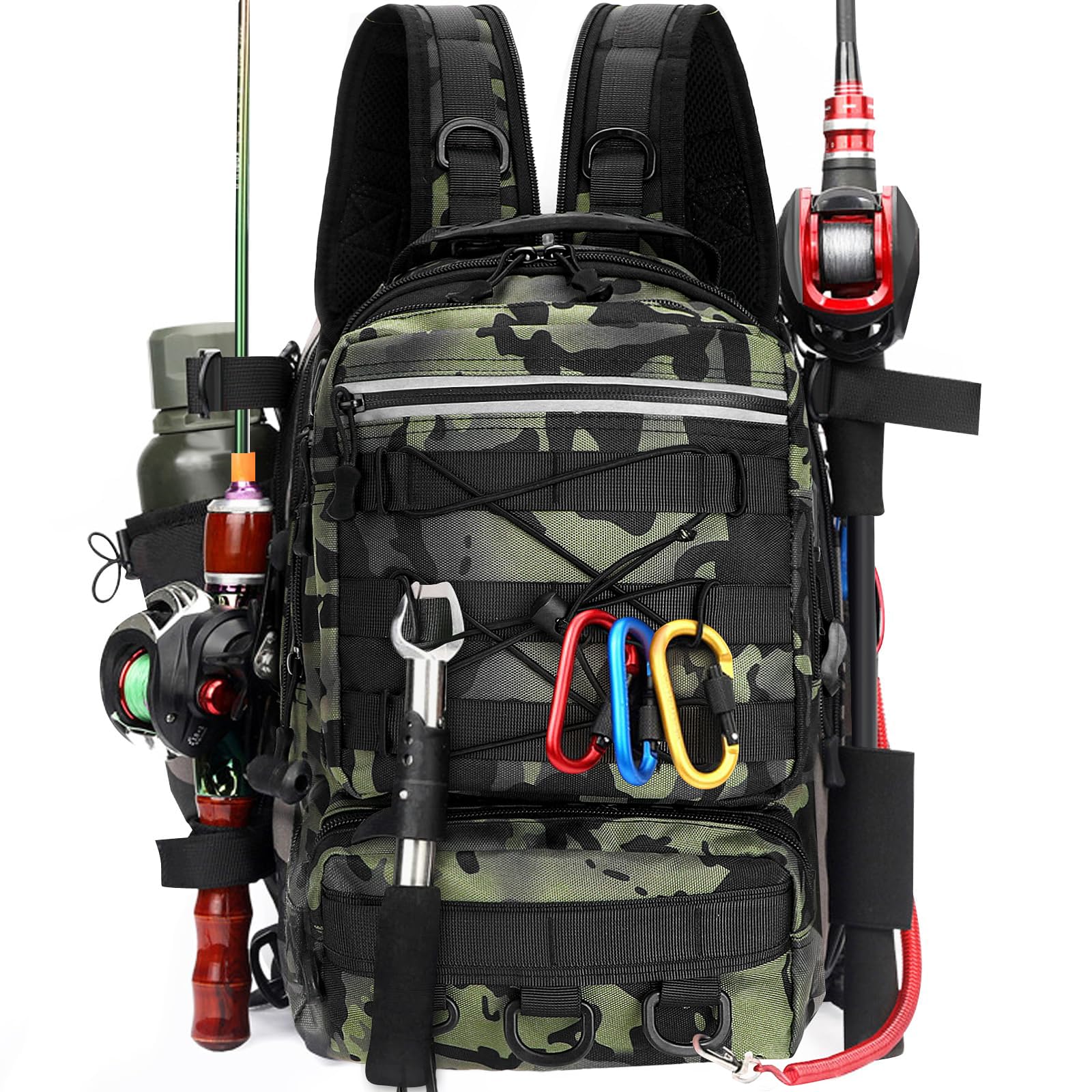 Luckits Fishing Backpack, Fishing Bag Fishing Tackle Backpack with Rod Holder Waterproof Tackle Storage Bags Breathable Shoulder Sling Fishing Gear Bag for Fishing Hiking Hunting Camping Sport