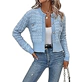 MakeMeChic Women's Cropped Cardigan Sweaters with Pearl Button Lightweight Open Front Knit Cardigan Sweater Jacket