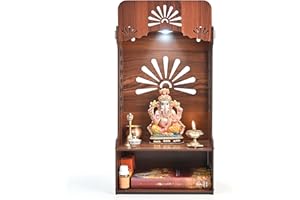 GIFT KYA DE Git Kya De Pooja Mandir for Home, Wooden Temple with Storage Shelf & LED Spotlight, DIY Wall Mounted Puja Mandirs, Home Temple Devghar, Puja Stand for God Idols, Office, Shop - (21 x 11 Inches)
