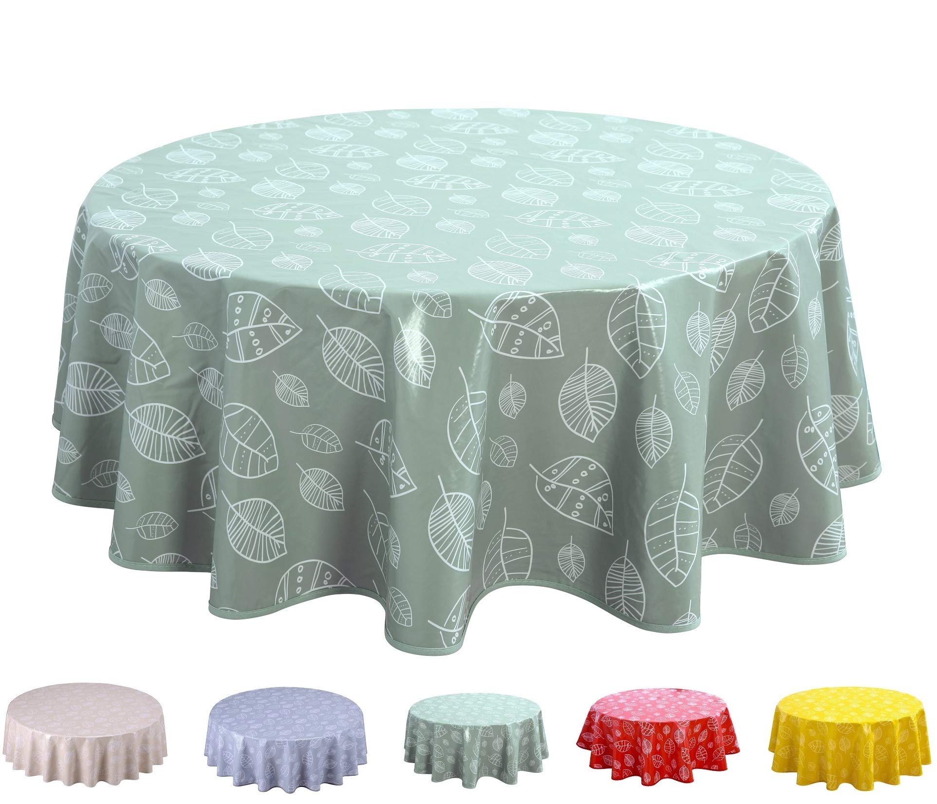 Home Direct Round Oilcloth PVC Wipe Clean Tablecloth 160cm 62" Leaves Sage Green