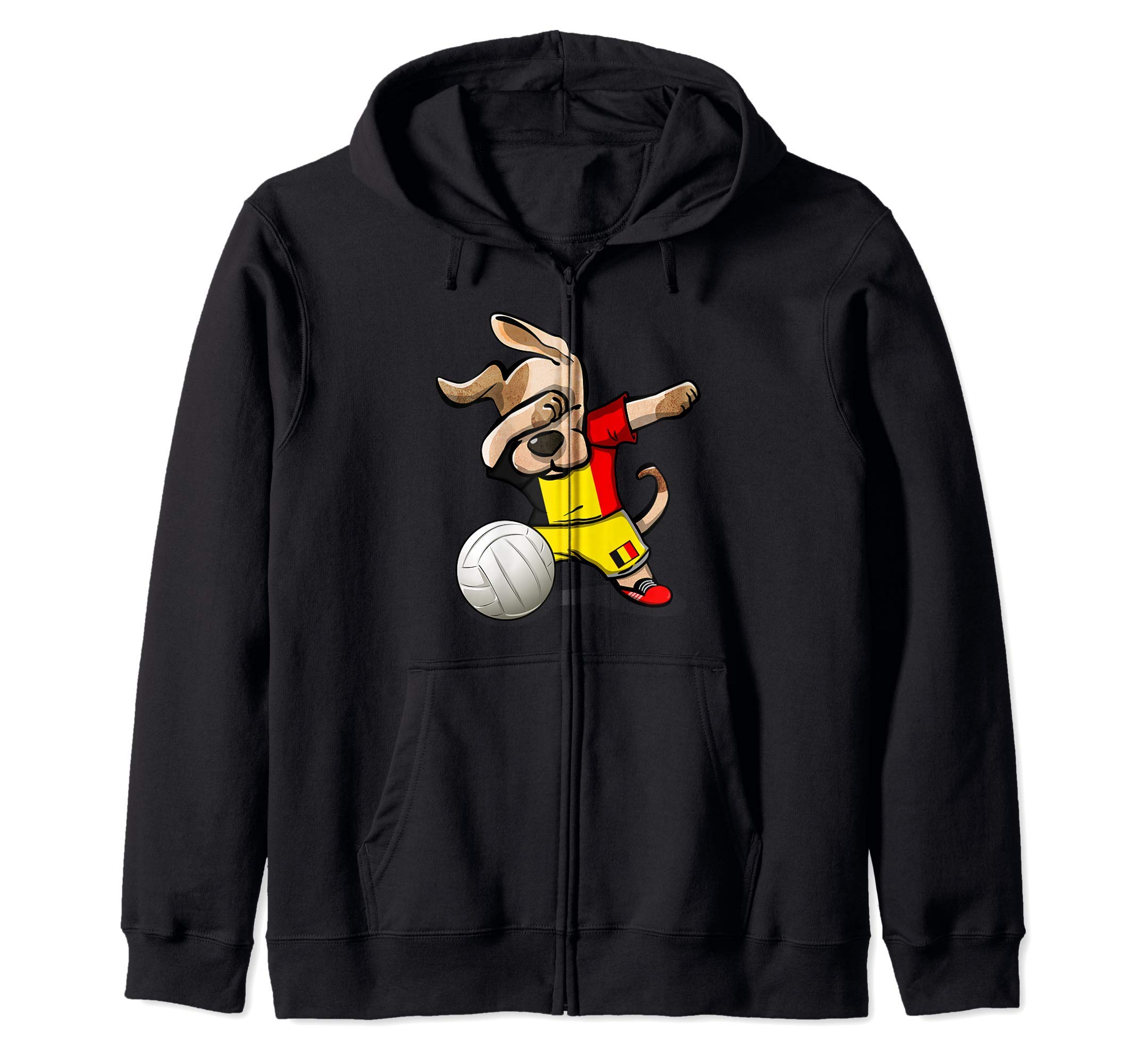Dabbing Dog Proud Belgium Volleyball Lovers Belgian Flag Zip Hoodie