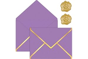 AVERZELLA 30 Pack 5x7 inch A7 Envelopes for Invitations, 250g Colored Business Mailing Envelopes with Gold foil V Flap & Seal Sticker for Wedding Thank You Gift Cards Birthday Baby Shower Cards(Purple)