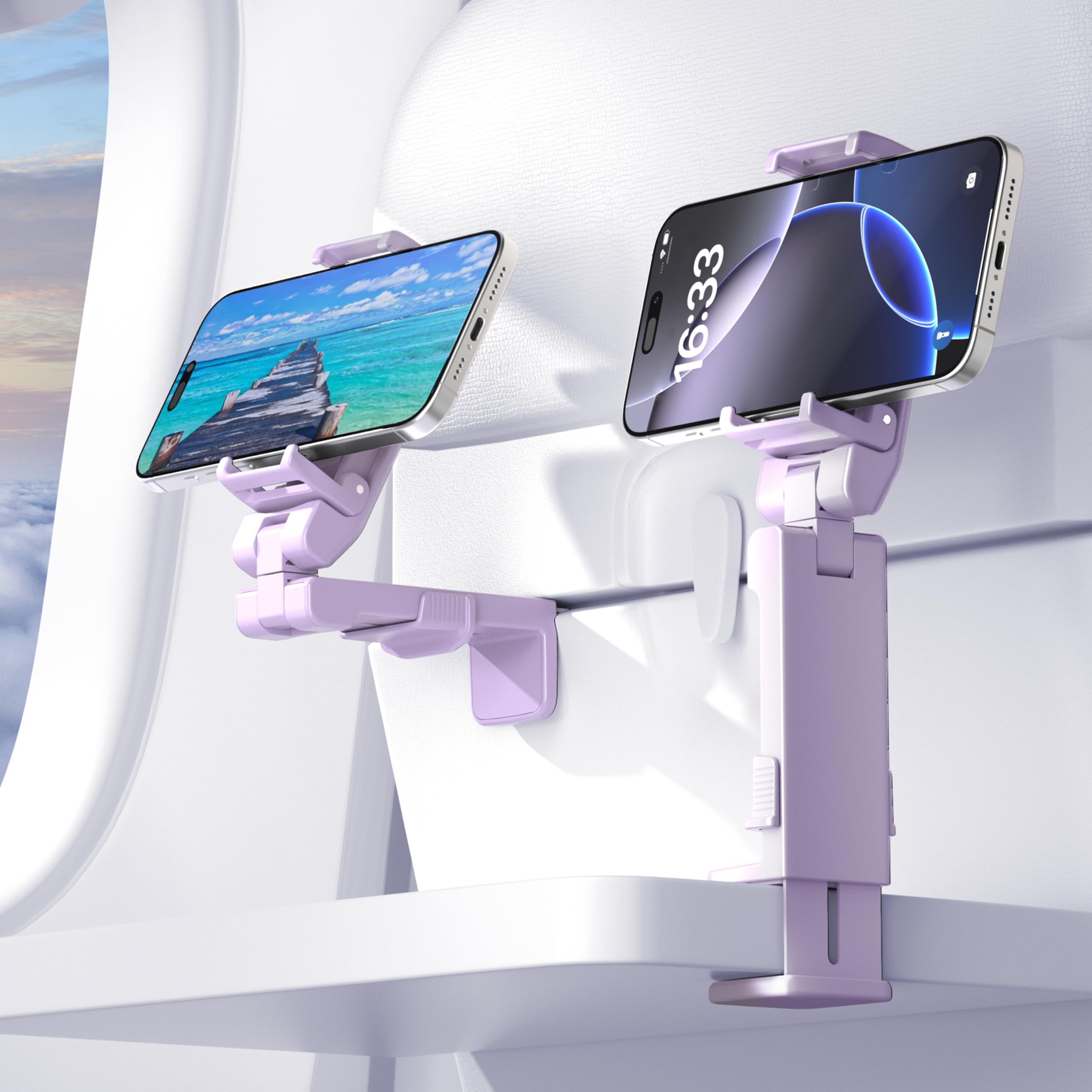 Perilogics Universal Airplane Phone Holder Mount – [Silent Version] Handsfree Travel Phone Holder for Tray Table, 360° Adjustable Phone Mount for Flying, in-Flight Travel Stand for iPhone & Android