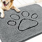OLANLY Dog Door Mat for Muddy Paws 30x20, Paw Print Design, Absorbs Moisture and Dirt, Absorbent Non-Slip Washable Doormat, Quick Dry Chenille Mud Mat for Dogs, Entry Indoor Entryway Carpet, Grey