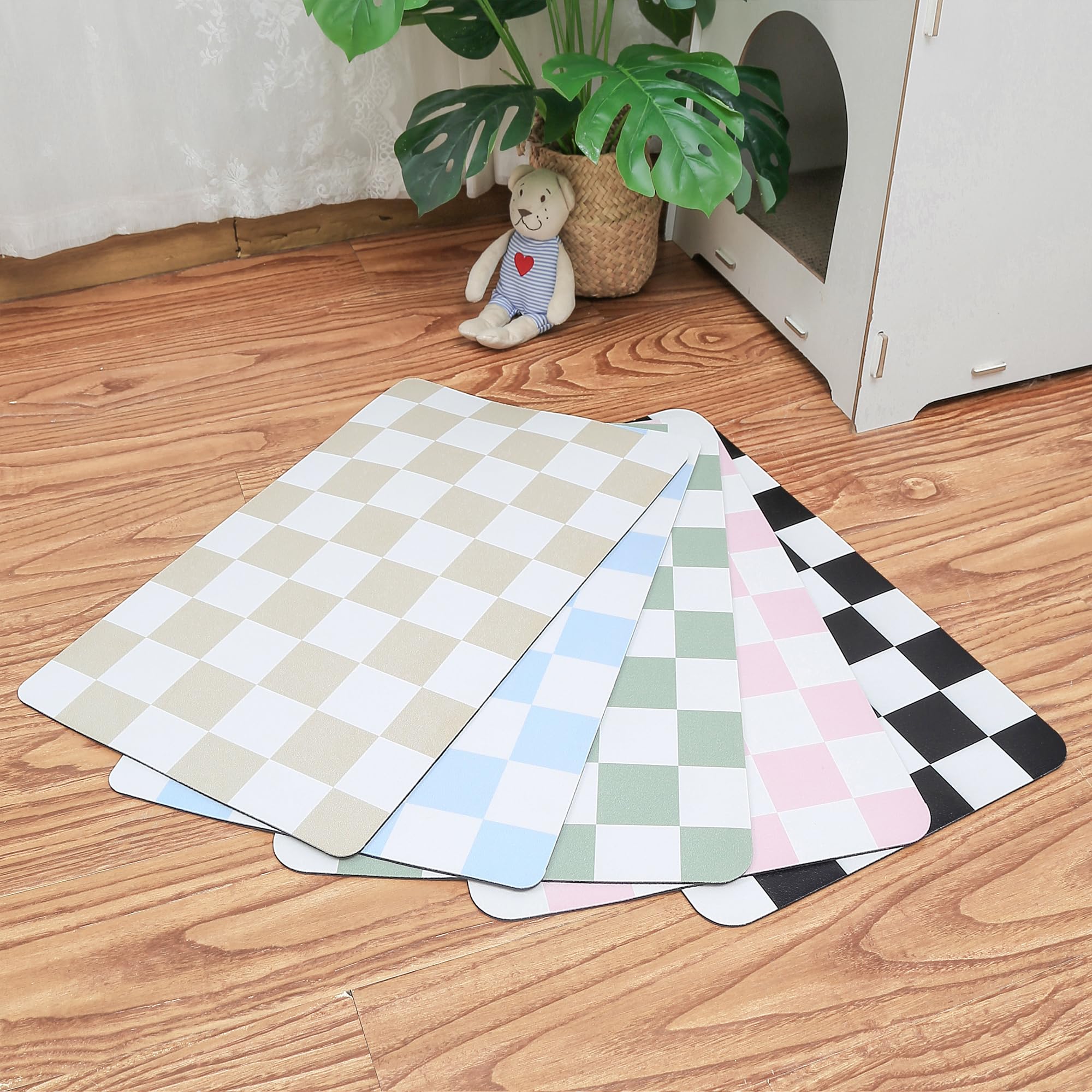 Photo 1 of Ralxion Checkered Dog Feeding Mat, Absorbent Mats for Dog Food and Water Bowl, Dispenser, Retro Aesthetic Khaki Beige Checkerboard Pet Placemat for Dogs, Cats, Puppy Accessories, 12" X 19”