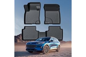 Runine Carbon Fiber Floor Mats for Ford Escape 2020-2024 2025 2026 (Not for Hybrid), All Weather Protection TPE Car Mats Custom Car Liners Accessories, Front & 2nd Row Floor Liners Set