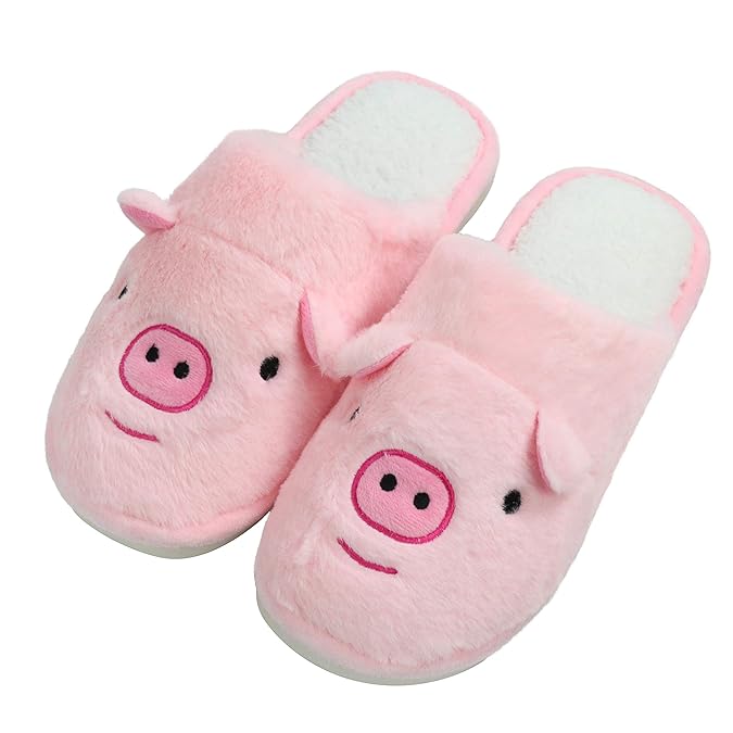 Buy Sanfiago Cute Pig Home Animal Slippers for Women Girls Cozy Furry Memory Foam NonSlip