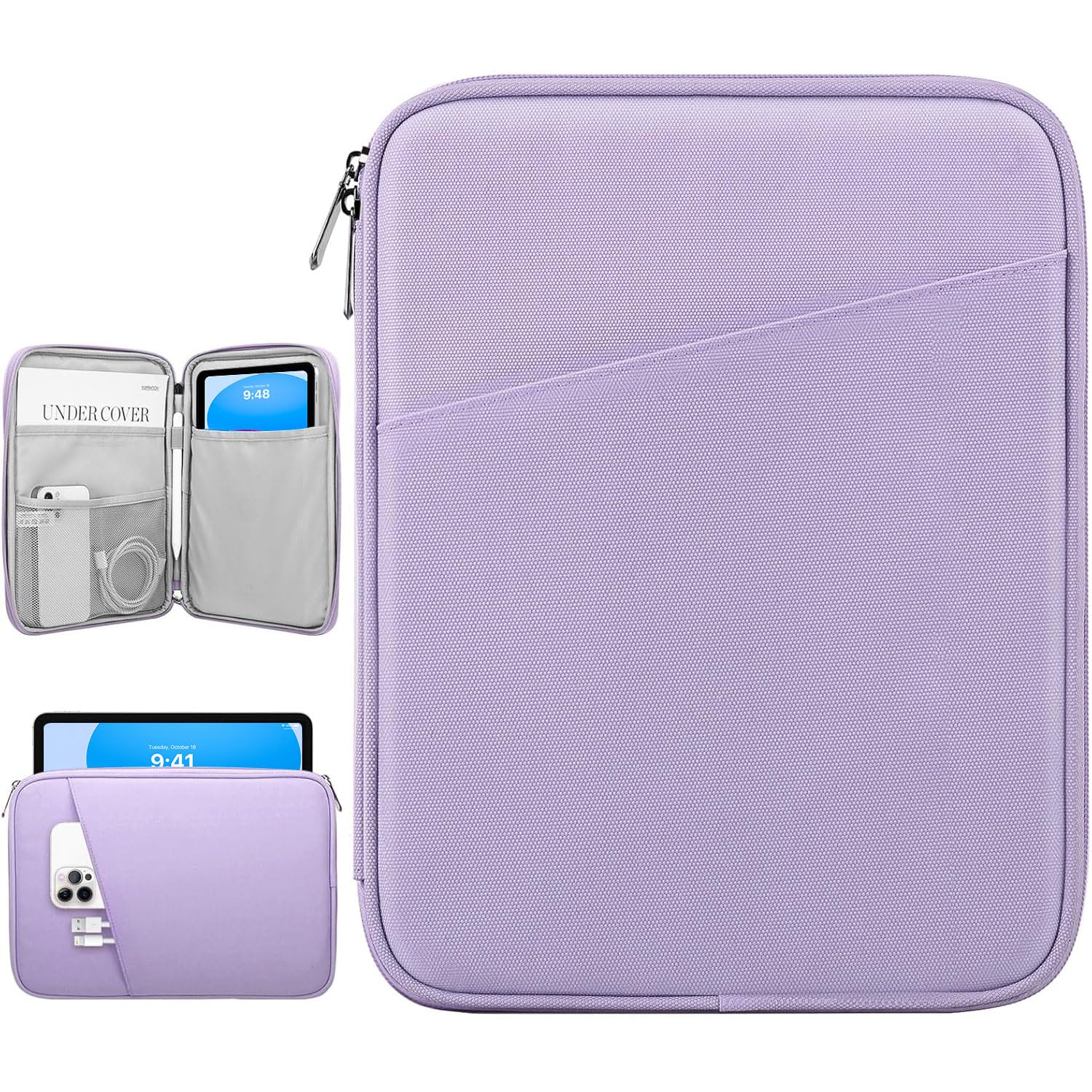 Dadanism 9-11" Tablet Sleeve Bag Carrying Case for iPad (A16) 11th Gen 11", iPad 10th Gen 10.9" Air 5/4, iPad Air M4/Pro 11", iPad 9/8/7th, Galaxy Tab A11+ Plus 11", Remarkable 2 10.3", Grey Purple