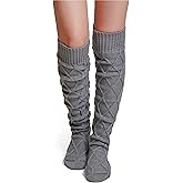 Pcavin Thigh High Socks for Women Cable Knit Over the Knee Boot Socks, Long Warm Leg Warmers Winter