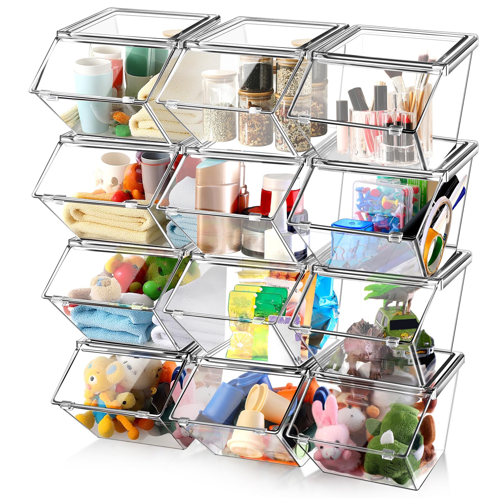 Photo 1 of Yerliker 12 Pcs Clear Plastic Storage Bins with Lids Large Stackable Pantry Storage Organizer Bins Kitchen Organization Cabinet Organizers Ideal Containers for Fridge, Kitchen, Cabinets (Clear)
