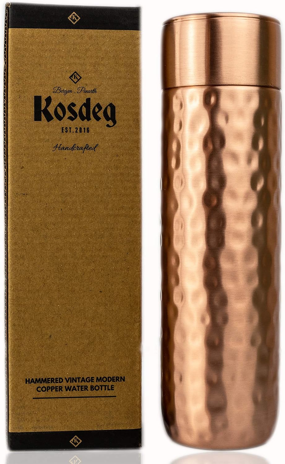 Kosdeg Copper Water Bottle, 0.5L / 17oz, Hammered Vintage Modern Design, An Ayurvedic Copper Vessel For Drinking