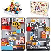 Silkovahamd Travel Magnetic Blocks Toy Portable Construction Building Tiles | 40PCS Portable Magnet Building Tiles, Road Trip Activities for Toddlers Kids Ages 3-8, STEM Sensory Toy Birthday Gift for Boy