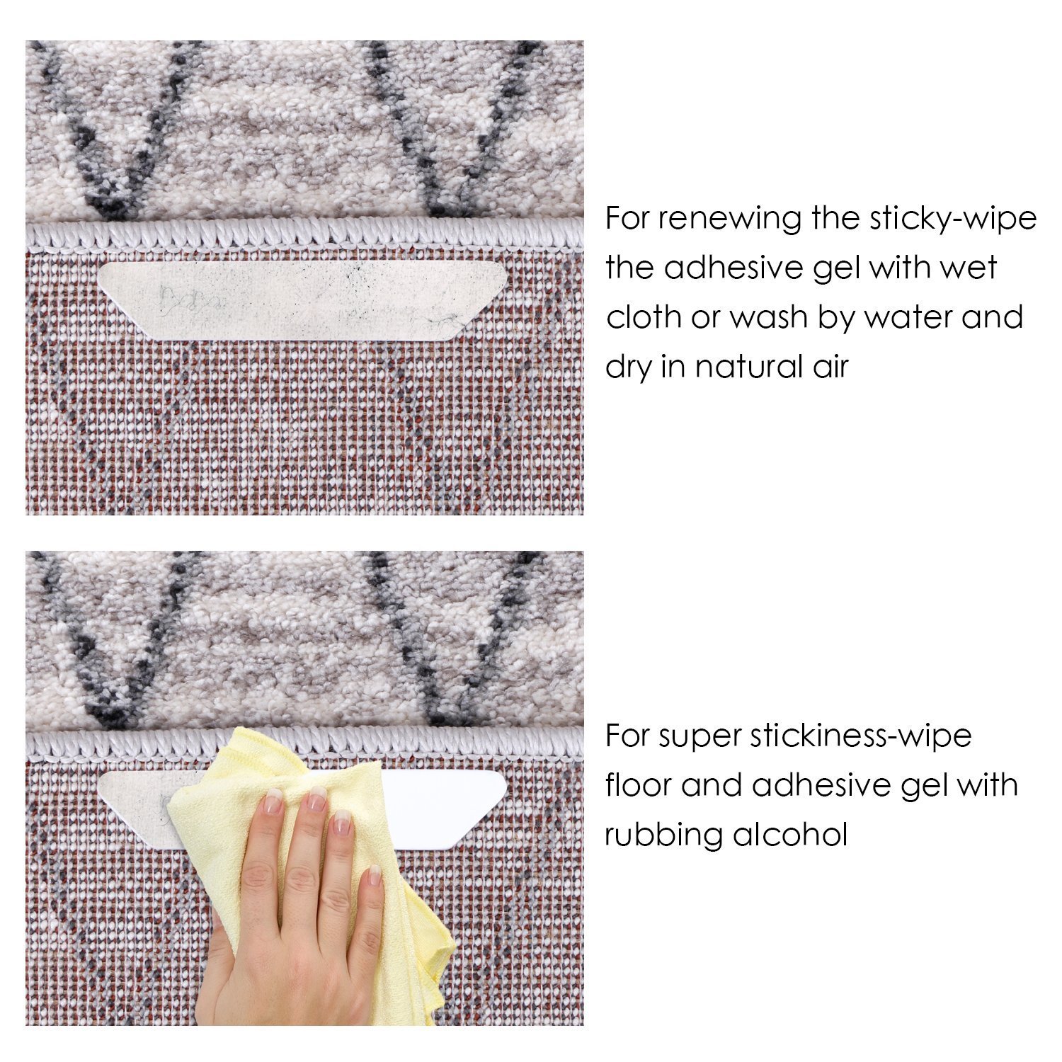 ink-topoint Rug Grippers, 16pcs Anti Curling Carpet Grippers,Non Slip Area Rug Pad with Renewable Carpet Tape for Living Room Kitchen Bathroom-Ideal Anti-slip Rug Pad for Hardwood/Linoleum