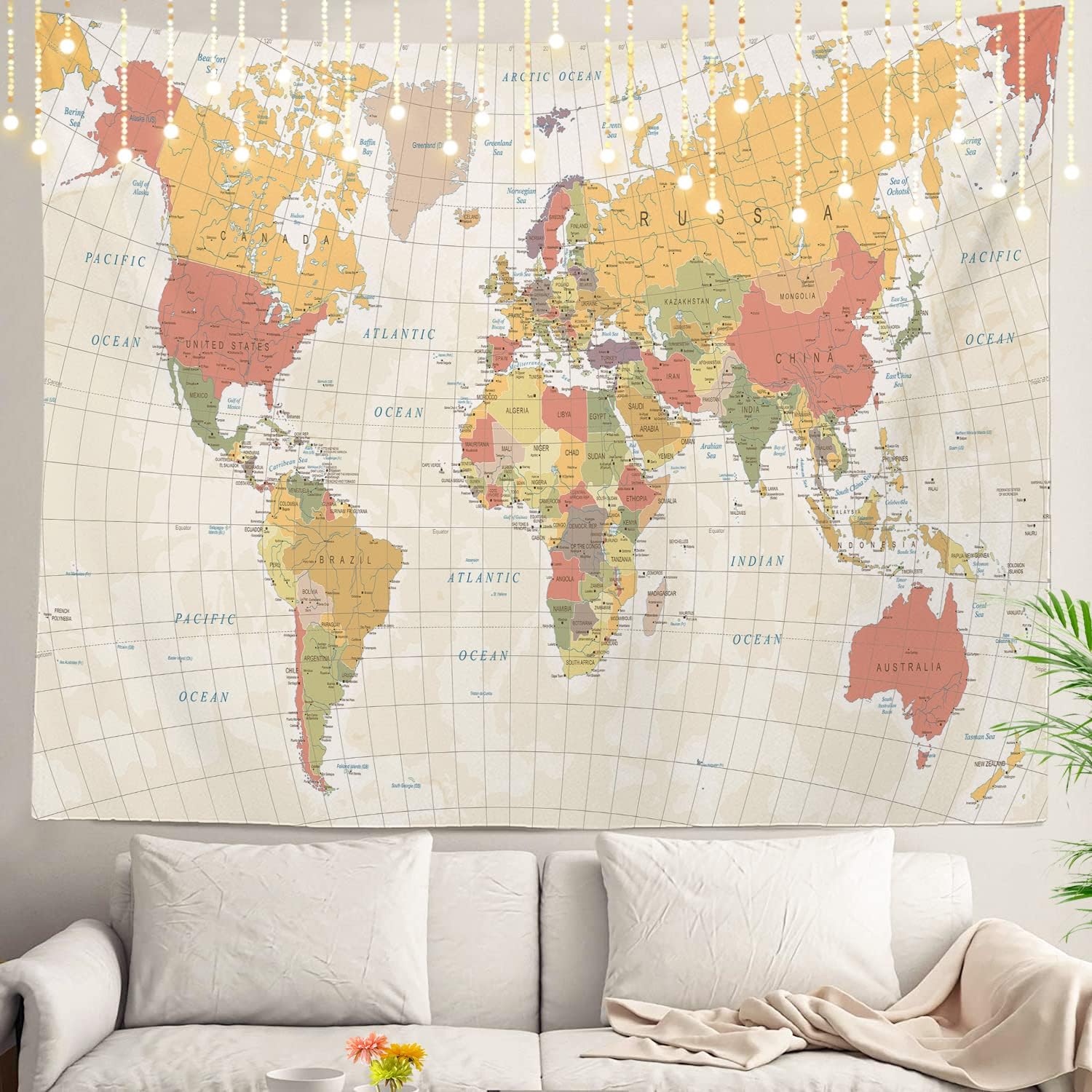 Tapestries - Shrahala World Map Tapestry Wall Hanging for Kids Student, Vintage Map North and South America Europe Ocean Educational Tapestry for School Classroom Dorm Room Bedroom 39.1
