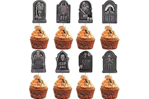 MEMOVAN Halloween Cupcake Toppers Tombstones Cupcake Picks Graveyard Cake Topper Gravestone Cake Picks Scary Halloween Cupcake Decoration for Halloween Horror Party