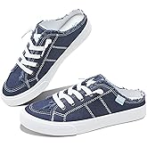 Obtaom Women Canvas Mules Memory Foam Clipper Fashion Sneakers Comfortable Slip-On Mule Backless Holiday Shoes