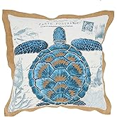 SARO LIFESTYLE Coastal Outdoor Turtle Pillow Cover, 18"x18", Navy Blue