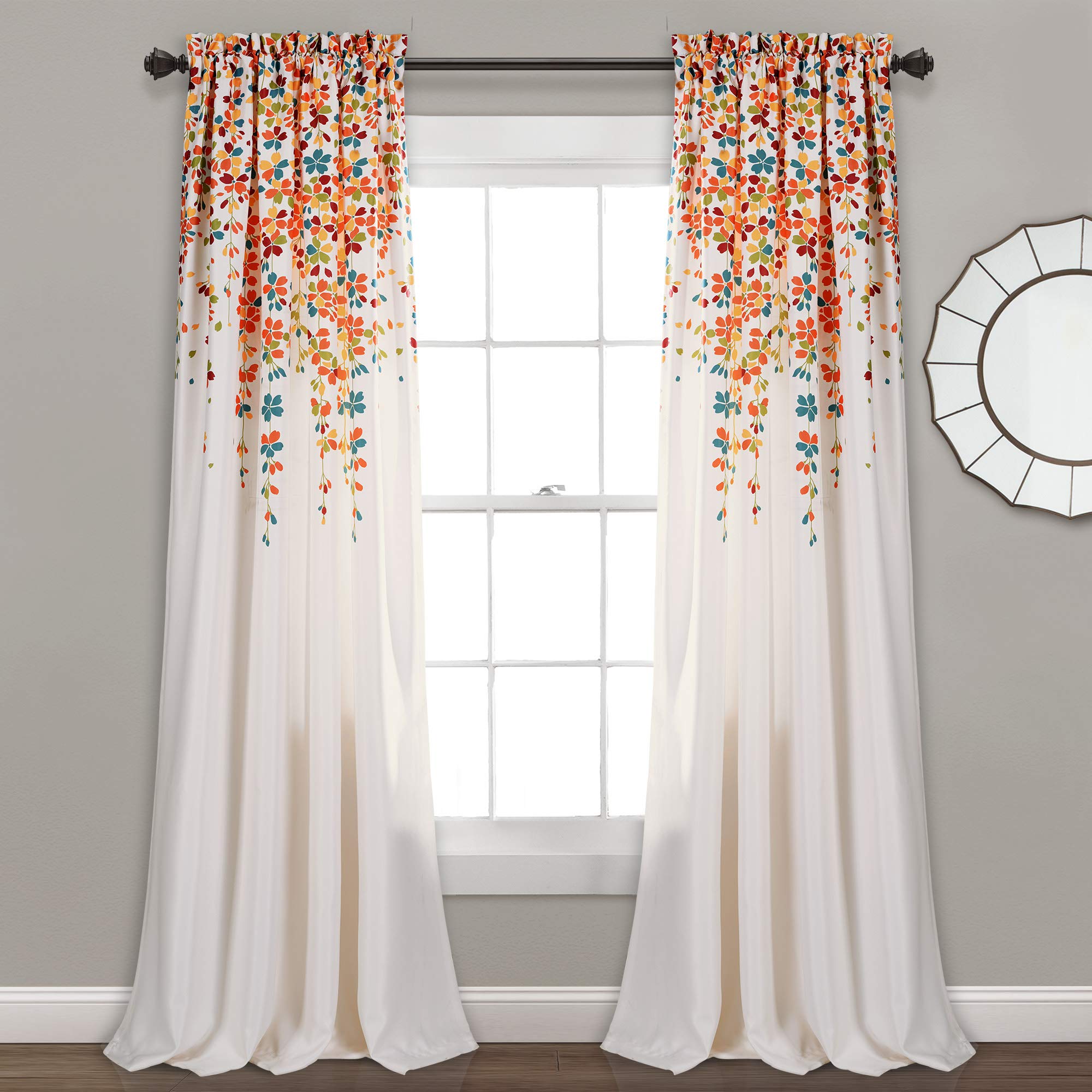 Lush Decor Weeping Flower Room Darkening Window Curtain Panels, Pair, 52" W x 84" L + 2" Header, Turquoise & Tangerine - Charming Modern Floral Curtains for Living Room, Dining Room, & Bedroom