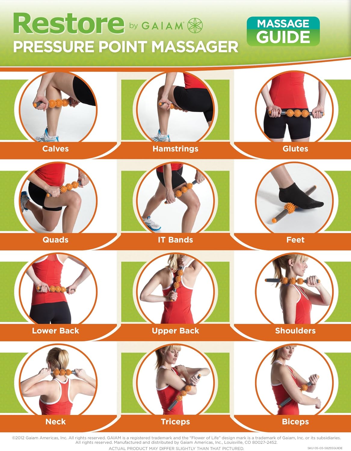 Gaiam Restore Massage Stick Pressure Point Muscle Massage Roller: Sports & Outdoors