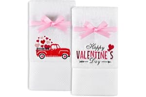 Quera 2 Pack Valentine's Day Hand Towels Truck Heart 100 Percent Cotton Embroidered Premium Luxury Decor Bathroom Decorative Dish Set for Drying, Cleaning, Cooking, 13.7 "X 29.5"