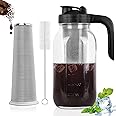 Cold Brew Coffee Maker Pitcher, 64 Oz Heavy Duty Glass Mason Jar Pitcher with V-shaped Pour Spout Handle Lid,Stainless Steel Filter for Iced Coffee,Iced tea,Fruit Drinks,lemonade - Black