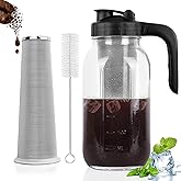 Cold Brew Coffee Maker Pitcher, 64 Oz Heavy Duty Glass Mason Jar Pitcher with V-shaped Pour Spout Handle Lid,Stainless Steel Filter for Iced Coffee,Iced tea,Fruit Drinks,lemonade - Black