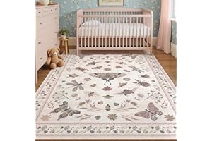 Dadasgk 5x7 Pink Nursery Rug with Insect Print, Soft Washable Rugs for Living Room Bedroom Girls, Non Slip Low Pile Ultra-Thi