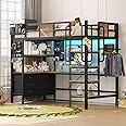 busyaeh Loft Bed Twin Size with Desk, Loft Bunk Bed with Desk Underneath, RGB LED Lights, and Charging Station, with Drawer Cabinets and Pegboards, Twin Max Load-Bearing Weight 400lbs, Oak Gray