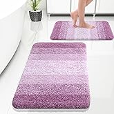 OLANLY Bathroom Rug Set 2 Piece, Soft Absorbent Microfiber Bath Rug Set, Non-Slip, Machine Wash Dry, Plush Shaggy Bath Mats for Bathroom (30"x20"+24"x16", Pinkish-Purple)