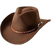 Jastore Faux-Suede Kids Boys Girls Wide Brim Western Cowboy Cowgirl Hat with Leather Buckle Blet Toddler Felt Fedora Hats