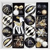 Christmas Ball Ornaments Set, 59 ct Black Gold Xmas Assorted Ornament, Deer Theme Shatterproof Decorative Hanging Ball Ornament for Party Wedding Graduation Christmas Tree Decoration