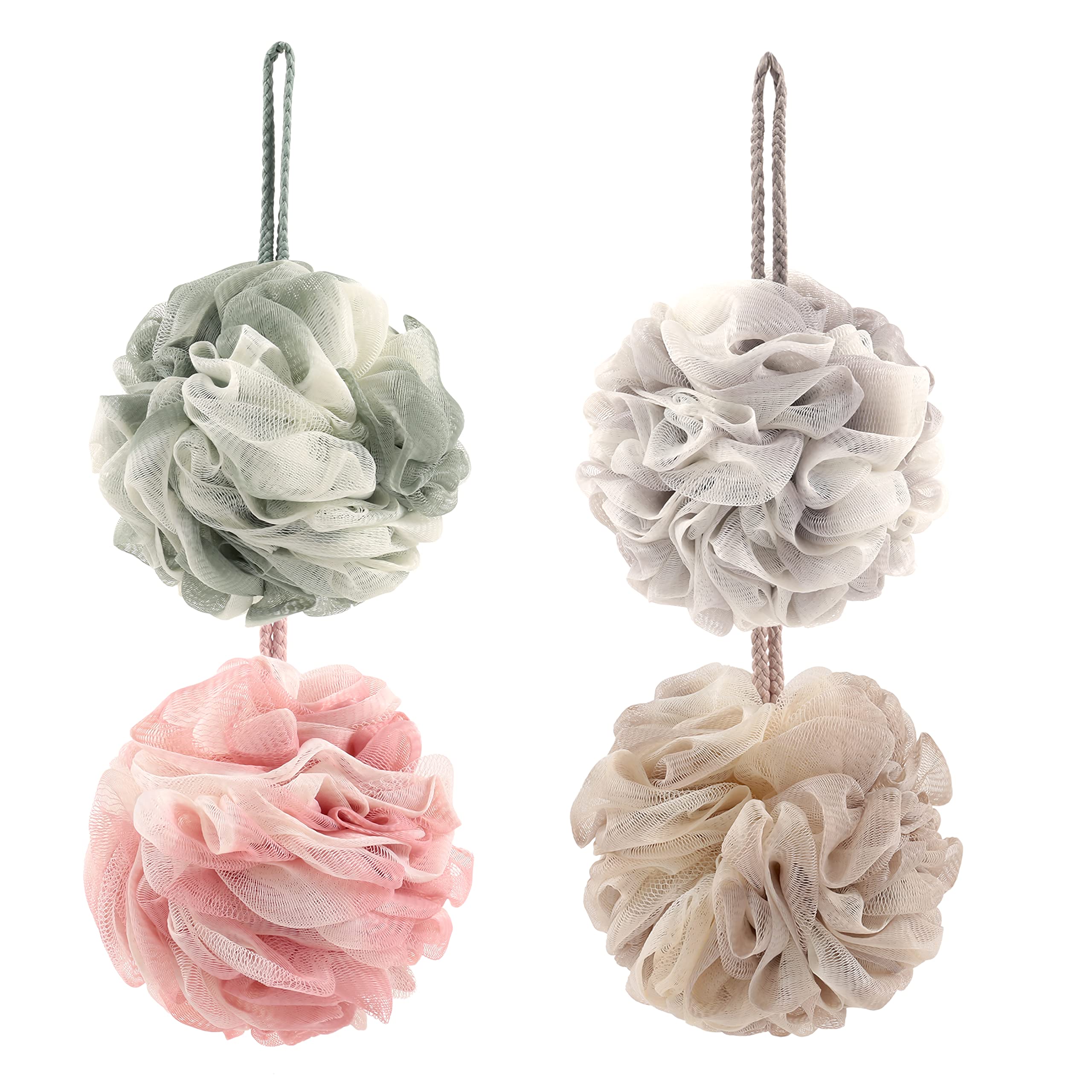 Pincy 4-Pack Mesh Poufs, 60g Shower Puffs, Exfoliating Shower Scrunchie, Body Scrubber Brush for Women&Men