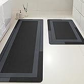 Ultra Thin Bath Mat, Upgrade Backing Non Slip Thin Bath Mats Fit Under Door, Quick Dry Ultra Absorbent Bathroom Rugs, Machine Washable Bath Rugs for Bathroom, Bathtub, Black/Bordered/24"x17"+48"x20"