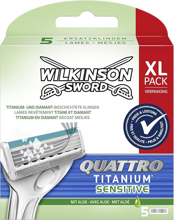 Wilkinson Sword Quattro Titanium Sensitive Razor Blades, 5 Blades