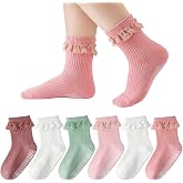 HONGTEYA Toddler Grip Socks Baby Girl with Non Slip Socks for Infant Ruffle Ankle Cotton Sock 0-5 Years