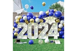 FUNHOT Marquee Light Up Number 2024, Mosaic Number Frame White Giant Number with Bachelor's Hat Lights Mosaic Craft Kits DIY Frame for Graduation New Year Anniversary 2024 Party Graduations