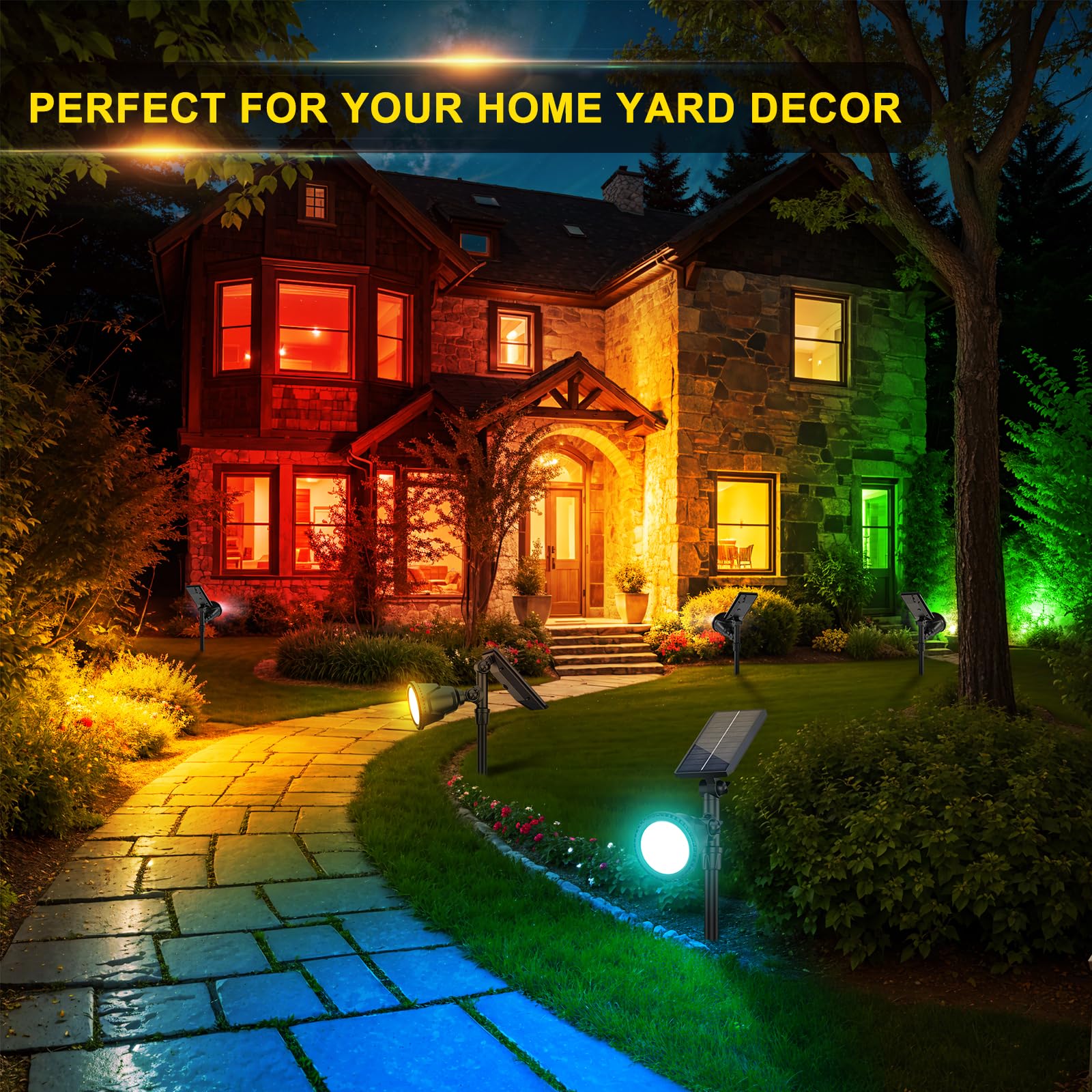 ROSHWEY Solar Outdoor Lights Waterproof, 9 Lighting Modes Halloween Christmas Solar Garden Light Colored Landscape Spotlights Spot Lights Outdoor Lighting for Backyard House Yard Pool Patio- 4 Pack