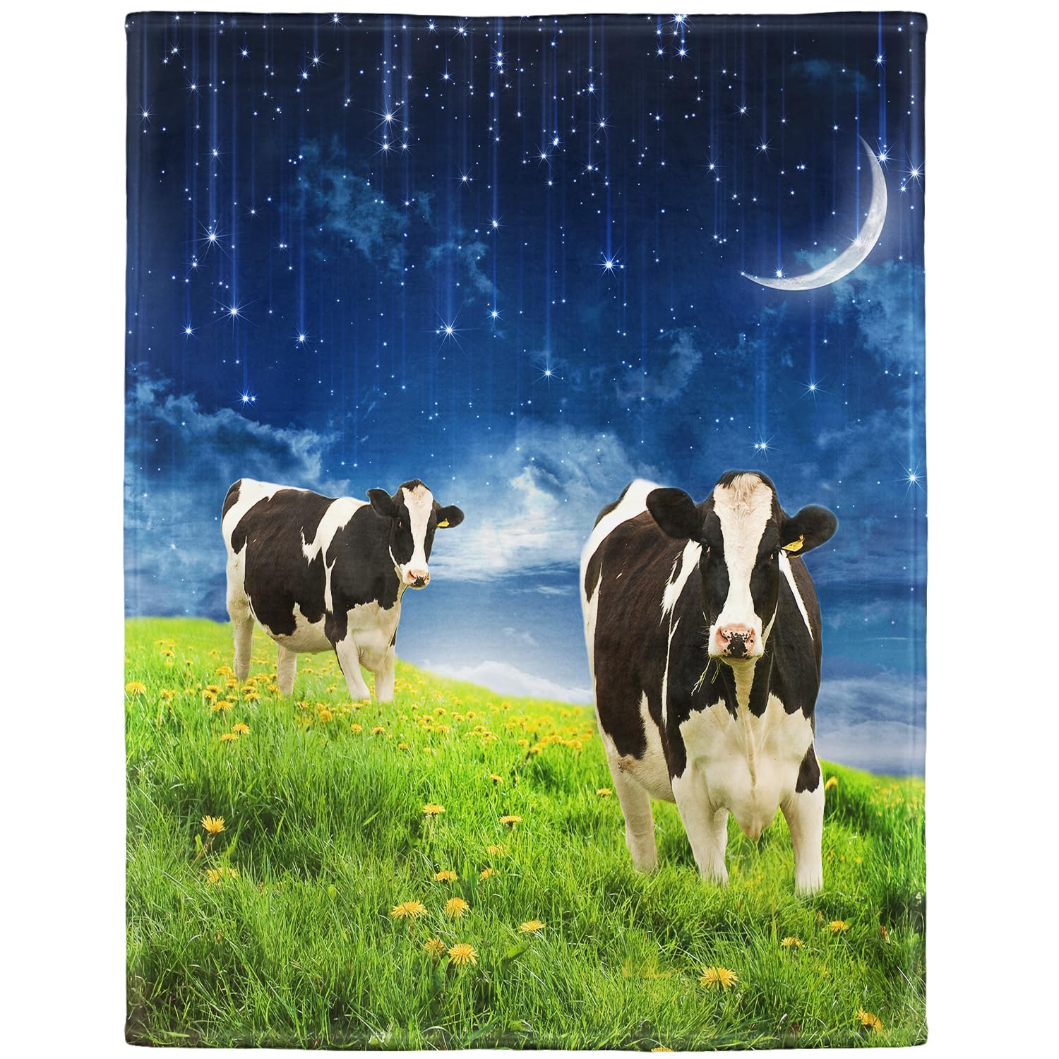 YISUMEI Blanket 150 x 200 cm Soft Flannel Soft Fleece Blanket Bed Throw Cows Moon Grassland