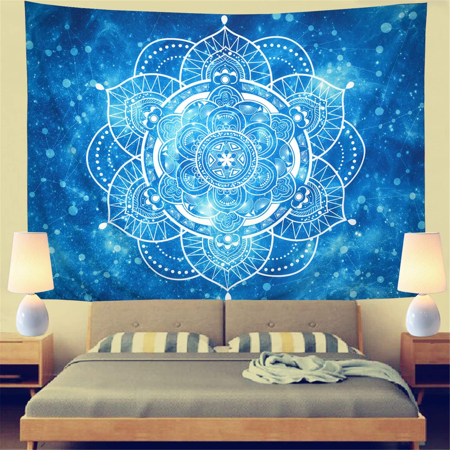 Leofanger Mandala Tapestry Blue Starry Mandala Wall Tapestry Galaxy Constellation Tapestry Wall Hanging Psychedelic Bohemian Indian Hippie Tapestry for Bedroom Decor