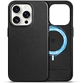 SHIELDON Genuine Leather Case for iPhone 15 Pro 6.1", Magnetic Wireless Charging - Slim Fit - Non-Slip - Metal Buttons - Shockproof Protective Phone Case Compatible with iPhone 15 Pro 2023 - Black