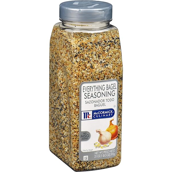 MCCORMICK CULINARY EVERYTHING BAGEL SEASONING, 21 OZ – ONE 21 OUNCE CONTAINER OF EVERYTHING BAGEL SEASONING BLEND OF POPPY SEED, SESAME SEED, GARLIC, ONION AND SALT