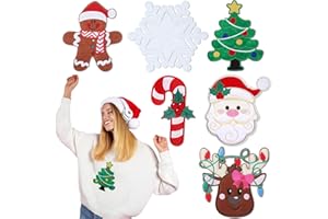 Luinabio 6 Pcs 7'' Large Size Christmas Iron-on Patch Candy Cane Tree Gingerbread Santa Snowflake Reindeer Appliques Embroidery Patches Bulk Craft Clothes Jeans Hat Sweater Jacket Bag Accessories DIY