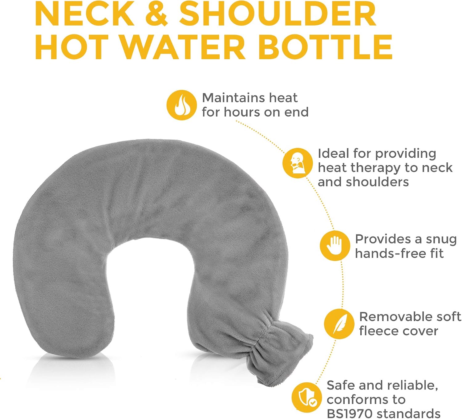 LIVIVO 1L Neck & Shoulder U-Shaped Hot Water Bottle, Soft Fleece Cover Hot Water Bag for Winter Warmth Pain & Stress Relief - Image 3