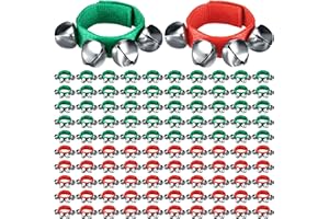Wettarn 50 Pcs Christmas Jingle Bells Instrument Shaking Band Wrist Bells Bracelets Musical Ankle Rhythm Instrument Percussion Wrist Orchestra Rattles Christmas Party Decoration Favors, Red Green
