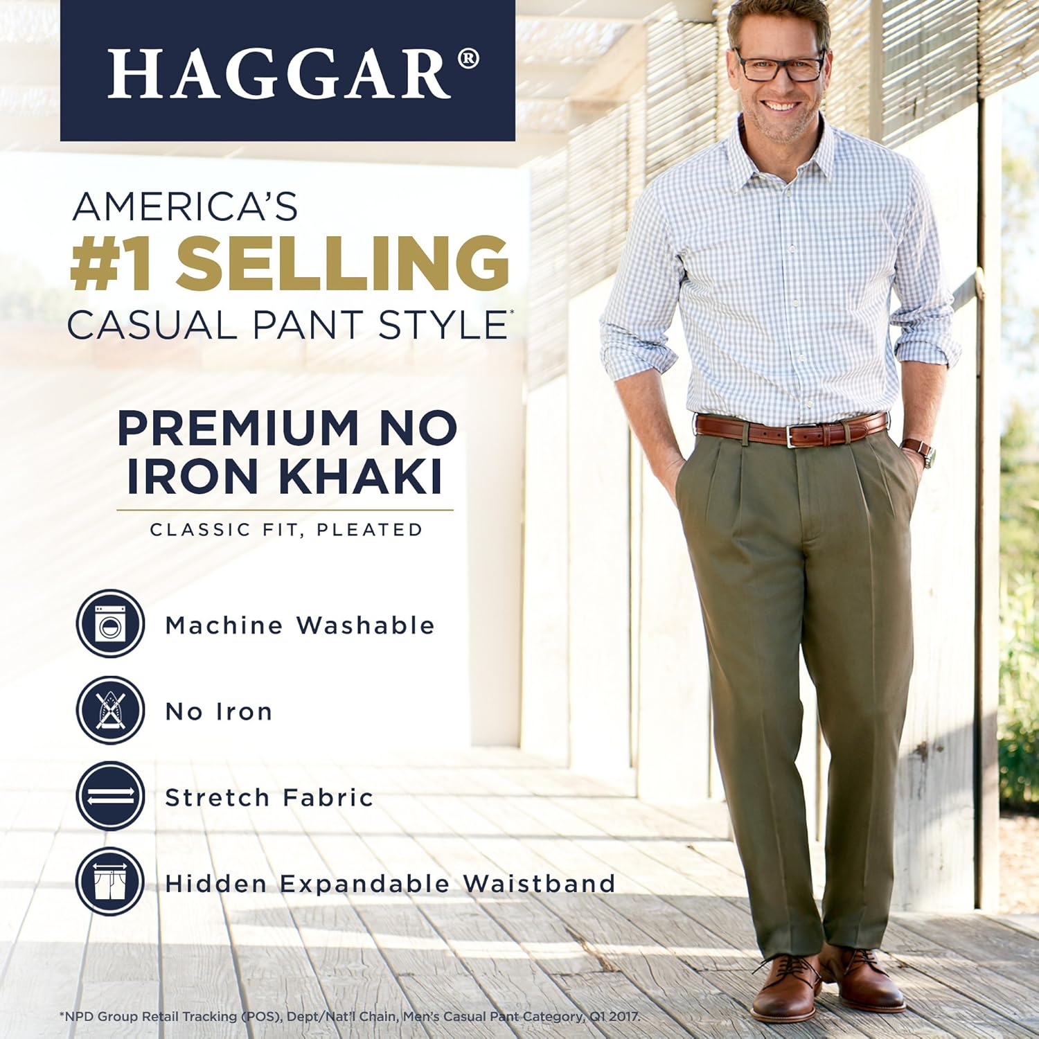 Haggar Men's Premium No-Iron Classic-fit Expandable-Waist Pleat-Front Pant at  Men’s Clothing store