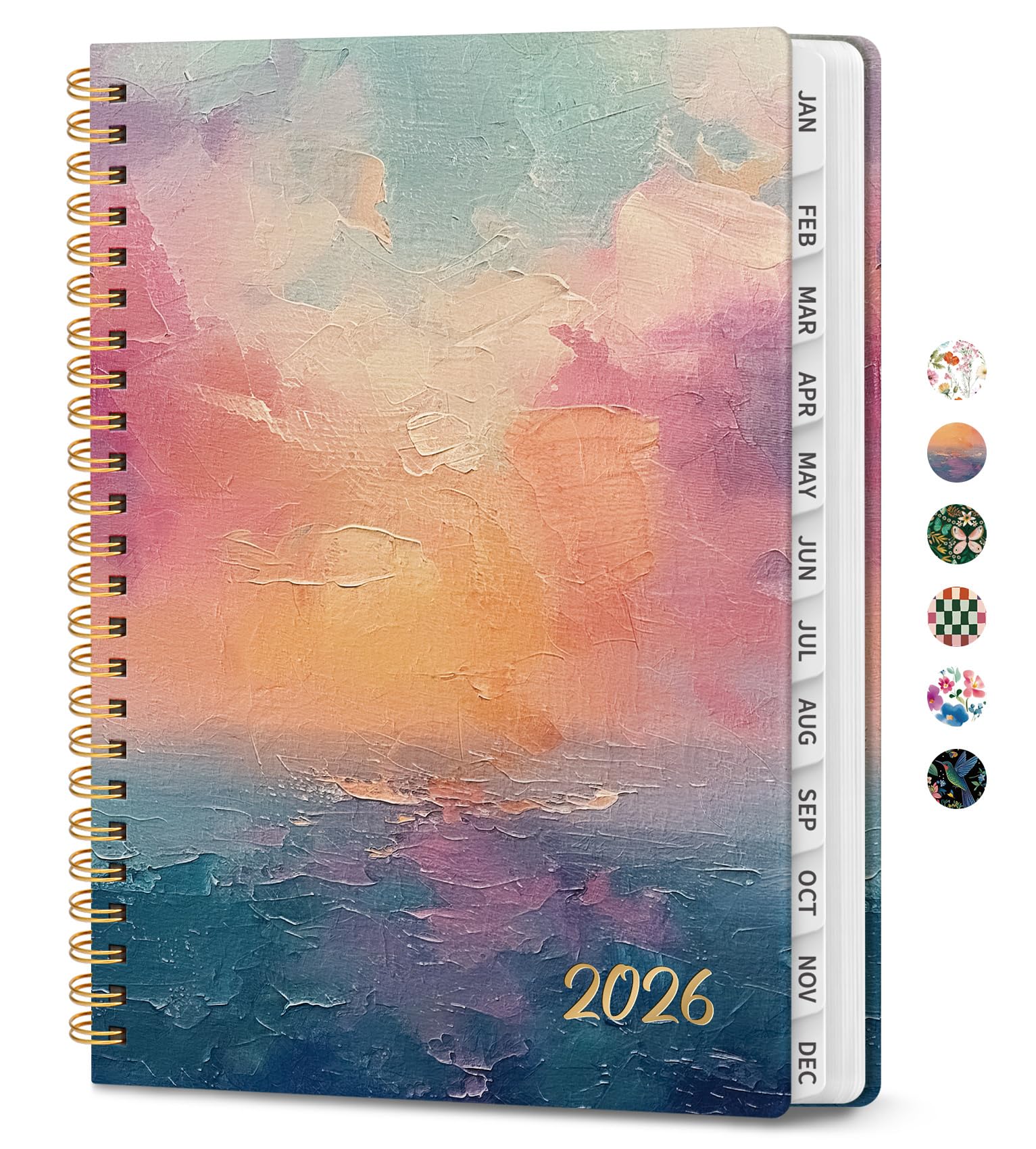 Photo 1 of 2026 Planner, Weekly and Monthly Calendar Planner for Women, Jan 2026 - Dec 2026, Hardcover Planning Agenda book with Tabs, Spiral Bound, Inner Pocket, Perfect for School Office Supplies, 6.3" x 8.5" - Sunset