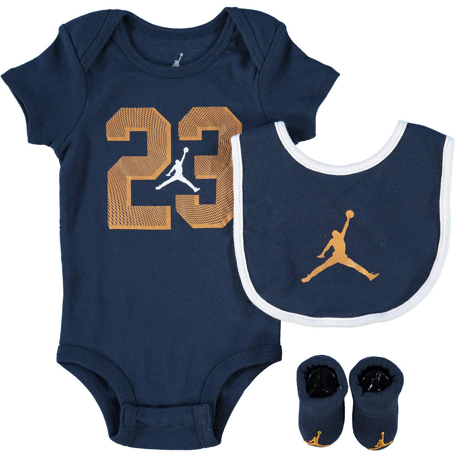 Nike AIR Jordan Baby 3Piece Gift Set, Dark Blue/Gold, 06 Months
