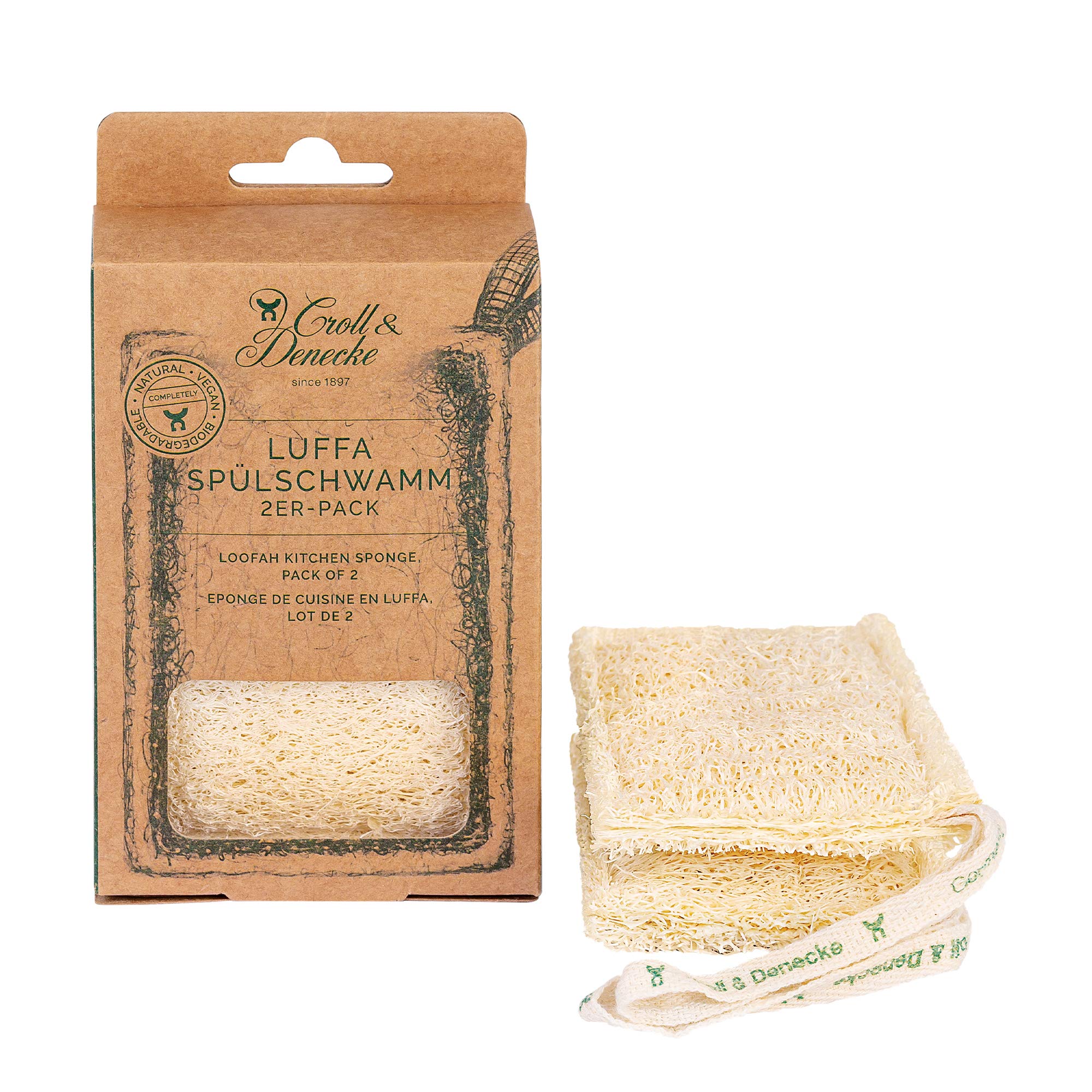 Croll & Denecke Twin Pack loofah Sponge, loofah Washing up Sponge