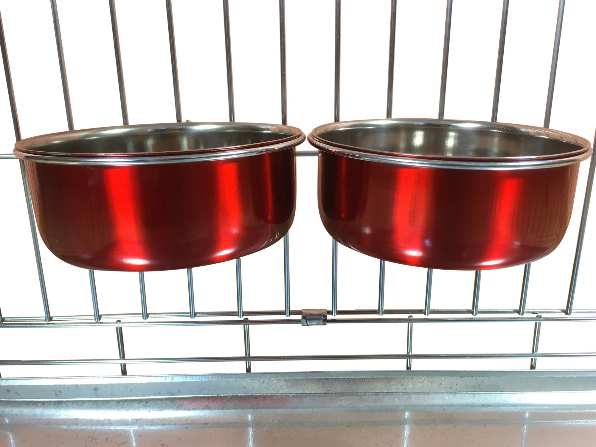 Ellie-Bo Pair of Dog Bowls For Crates, Cages or Pens and 3 Sizes (0.9Ltr Medium, Red)